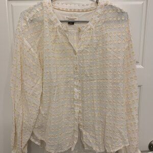 Anthropologie Pilcro Cream Textured Polka Dot Blouse